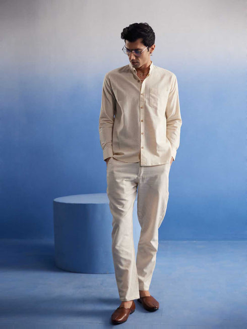 Men's Cream Pure Cotton Plain Shirt